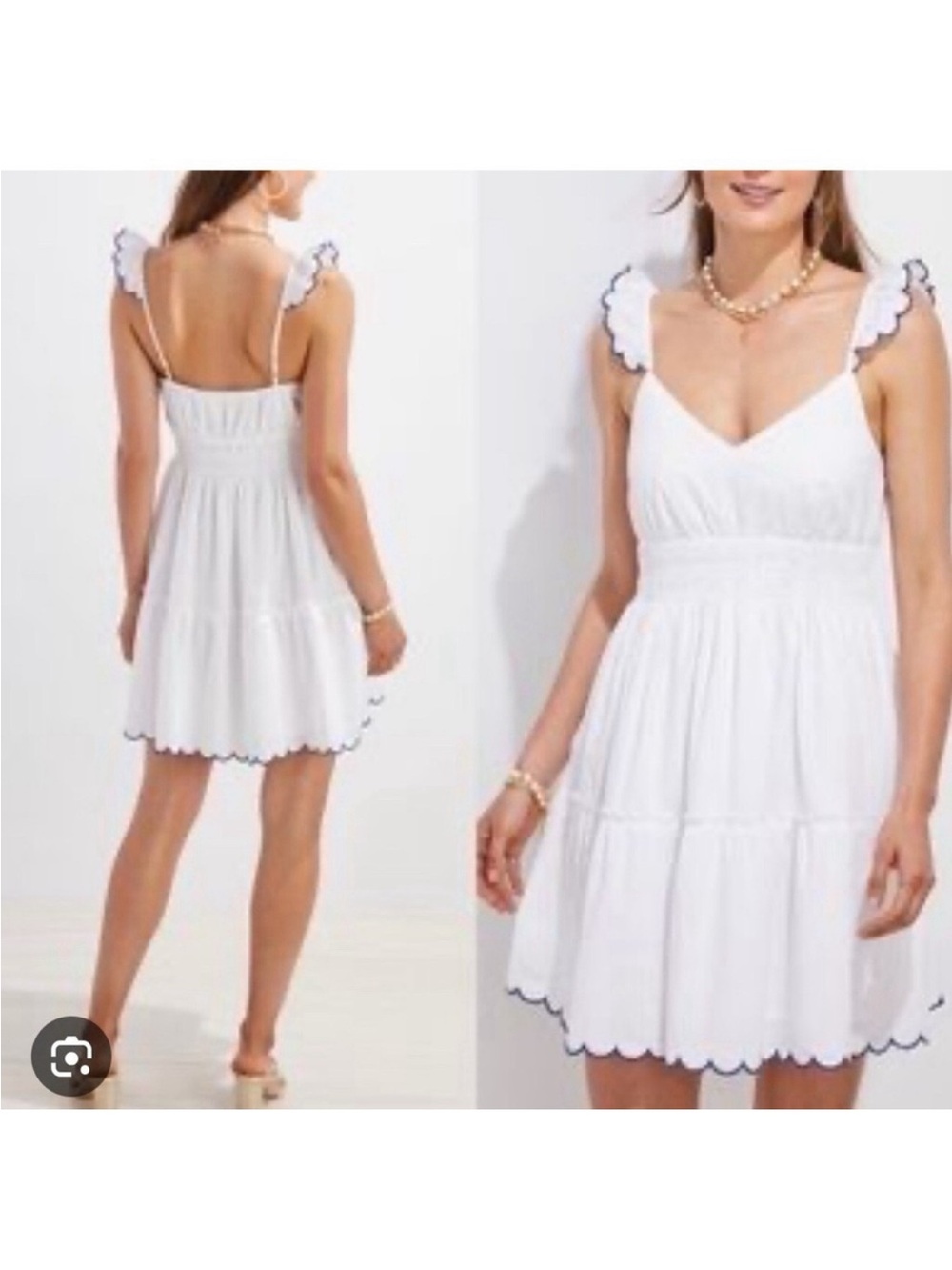 Vineyard Vines White Sundress with blue scallop accents NWT large smocked $268!!